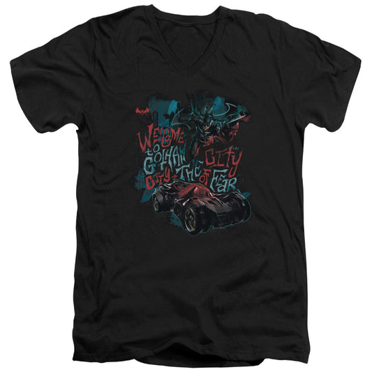 Batman Arkham Knight City Of Fear Mens Slim Fit V Neck T Shirt Black