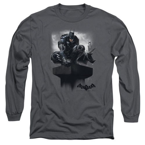 Batman Arkham Knight Perched Mens Long Sleeve Shirt Charcoal