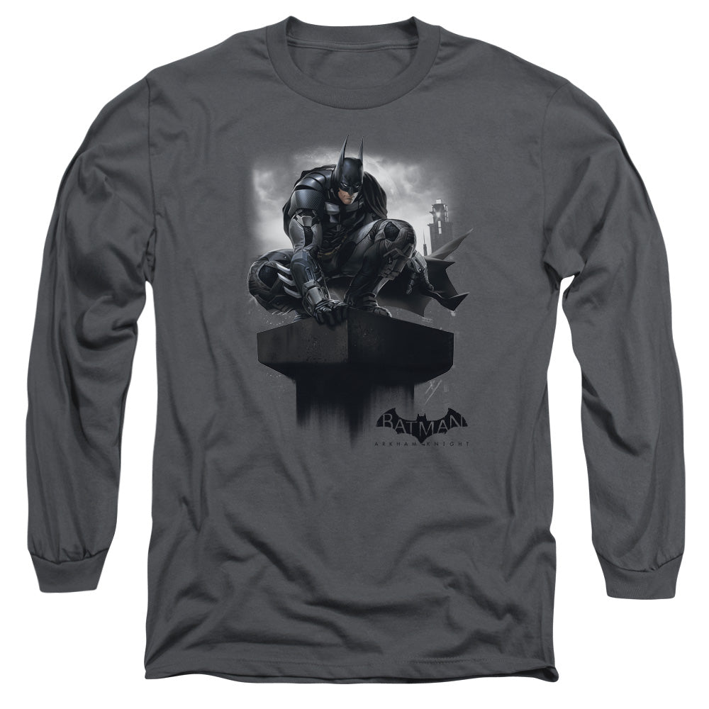 Batman Arkham Knight Perched Mens Long Sleeve Shirt Charcoal