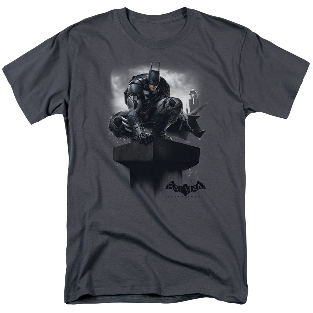 Batman Arkham Knight Perched Mens T Shirt Charcoal