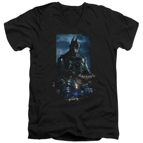 Batman Arkham Knight Batmobile Mens Slim Fit V Neck T Shirt Black