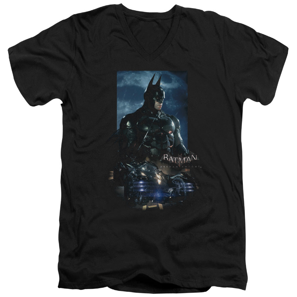 Batman Arkham Knight Batmobile Mens Slim Fit V Neck T Shirt Black