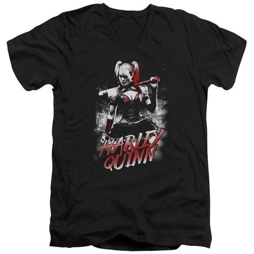Batman Arkham Knight Quinn City Mens Slim Fit V Neck T Shirt Black