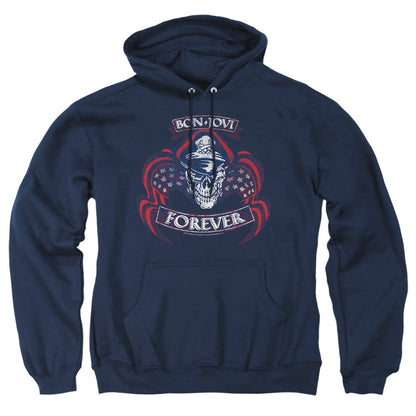 Bon Jovi Forever Skull Mens Hoodie Navy