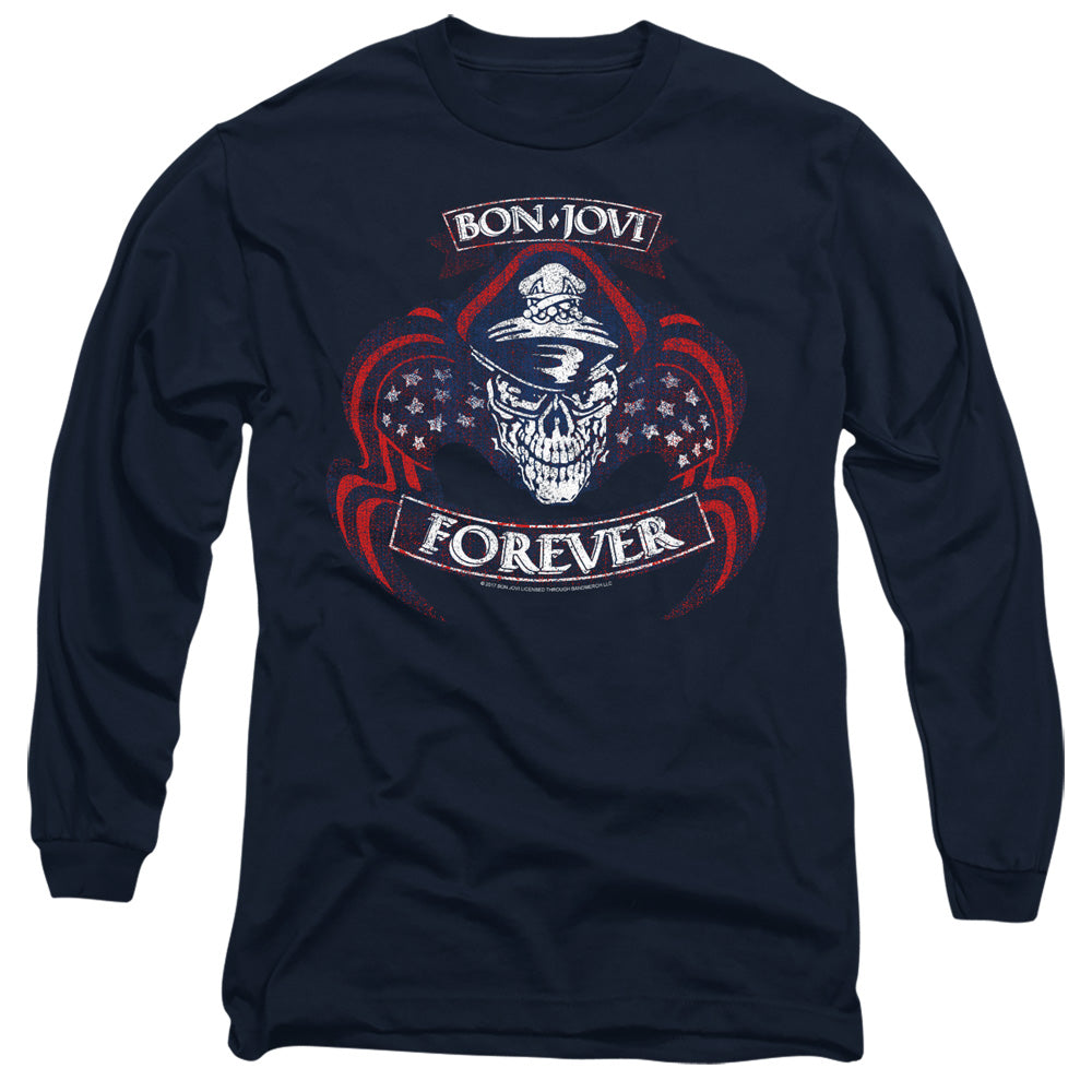 Bon Jovi Forever Skull Mens Long Sleeve Shirt Navy Officially Licensed