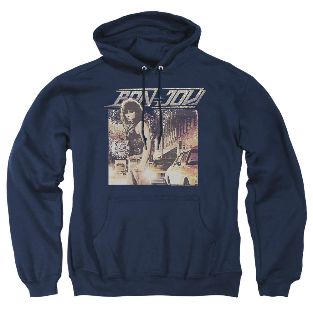Bon Jovi Runaway Jon Mens Hoodie Navy