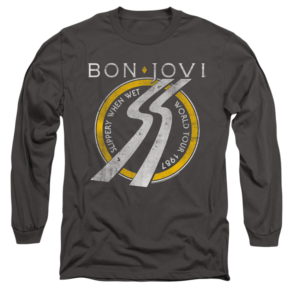 Bon Jovi Slippery When Wet World Tour Mens Long Sleeve Shirt Charcoal Officially Licensed