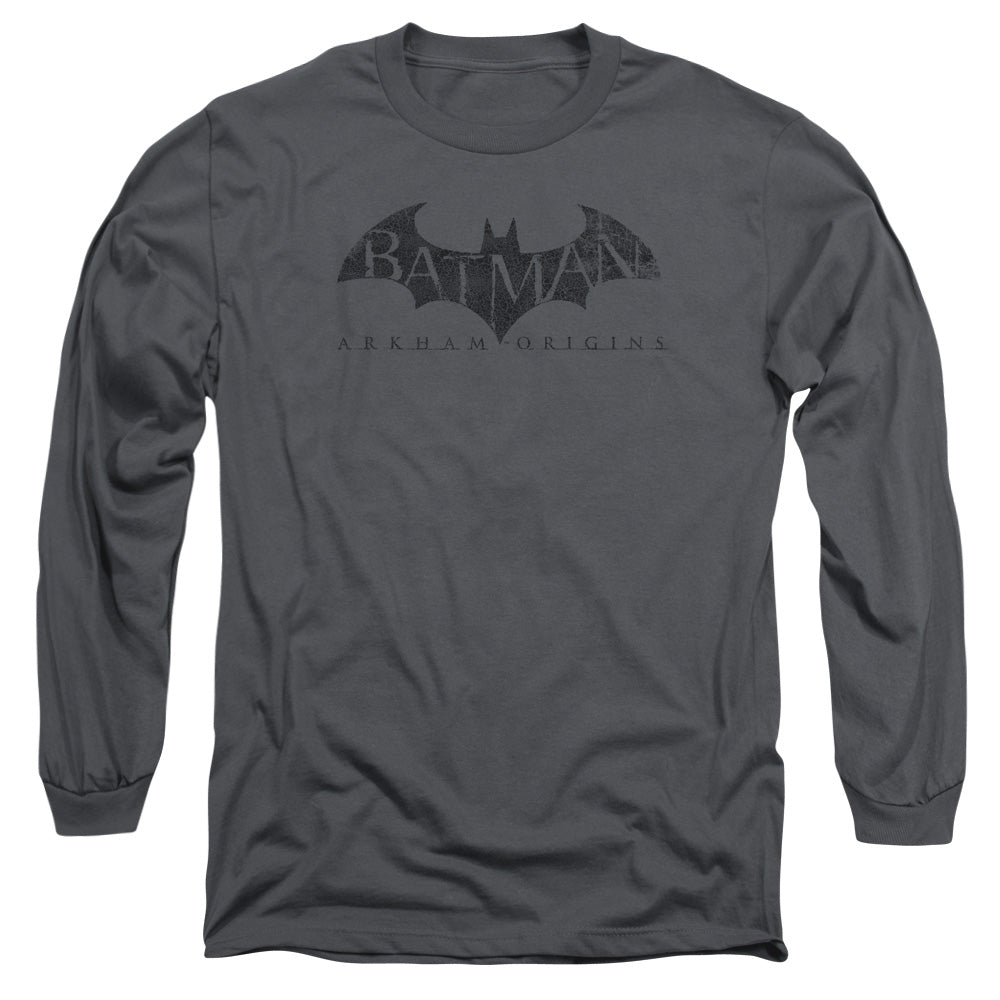 Batman Arkham Origins Crackle Logo Mens Long Sleeve Shirt Charcoal