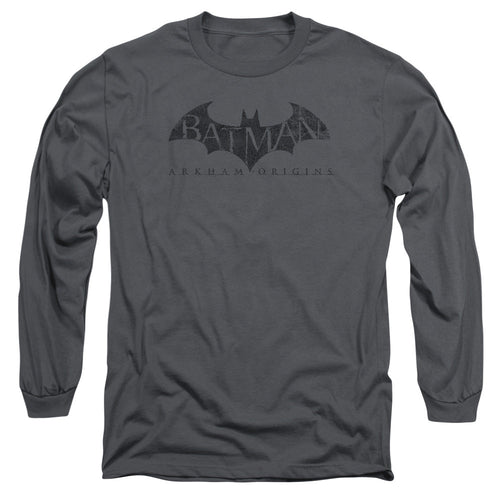 Batman Arkham Origins Crackle Logo Mens Long Sleeve Shirt Charcoal