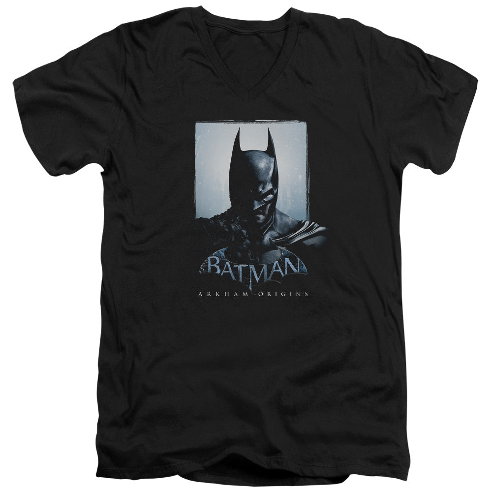 Batman Arkham Origins Two Sides Mens Slim Fit V Neck T Shirt Black