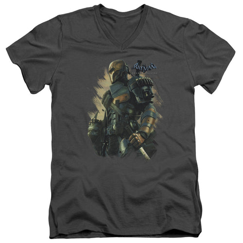 Batman Arkham Origins Deathstroke Mens Slim Fit V Neck T Shirt Charcoal