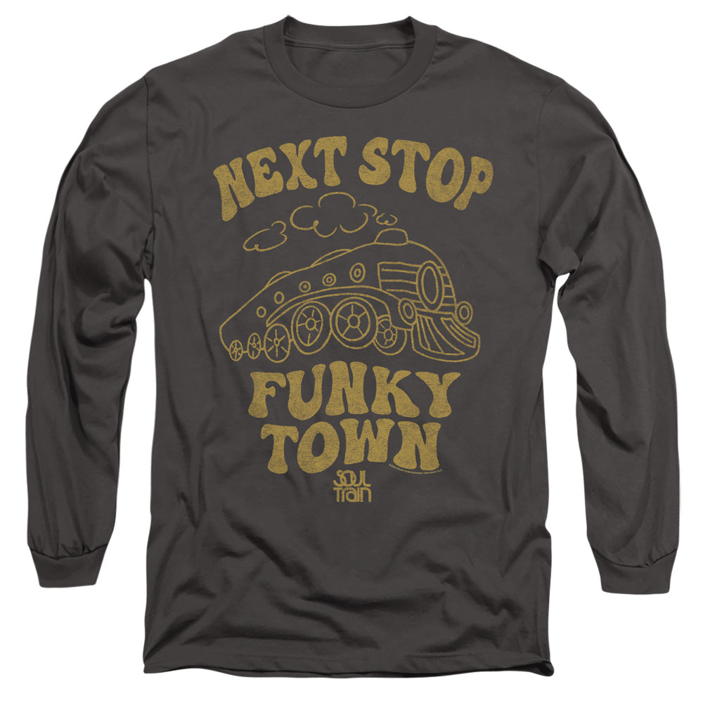 Bet Soul Train Next Stop Mens Long Sleeve Shirt Charcoal Officially Licensed