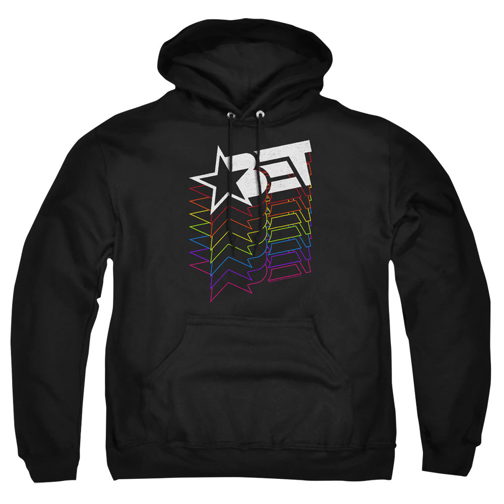 Bet Logo Cascading Rainbow Mens Hoodie Black