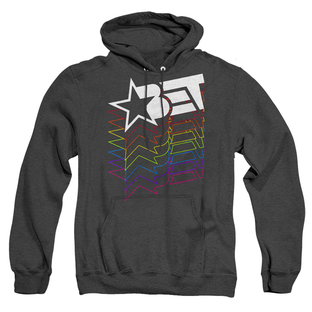 Bet Logo Cascading Rainbow Heather Mens Hoodie Black