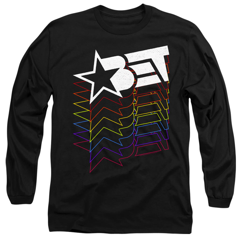 Bet Logo Cascading Rainbow Mens Long Sleeve Shirt Black Officially Licensed