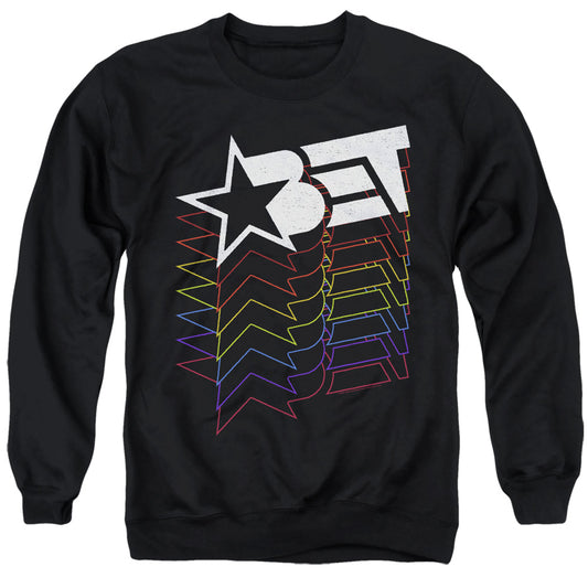 Bet Logo Cascading Rainbow Mens Crewneck Sweatshirt Black Officially Licensed