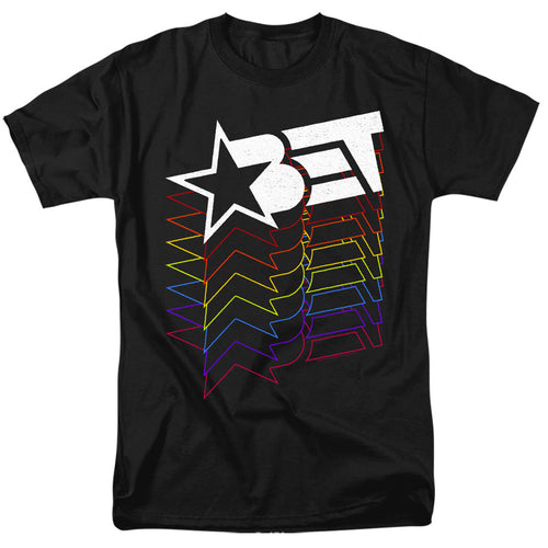 Bet Logo Cascading Rainbow Mens T Shirt Black
