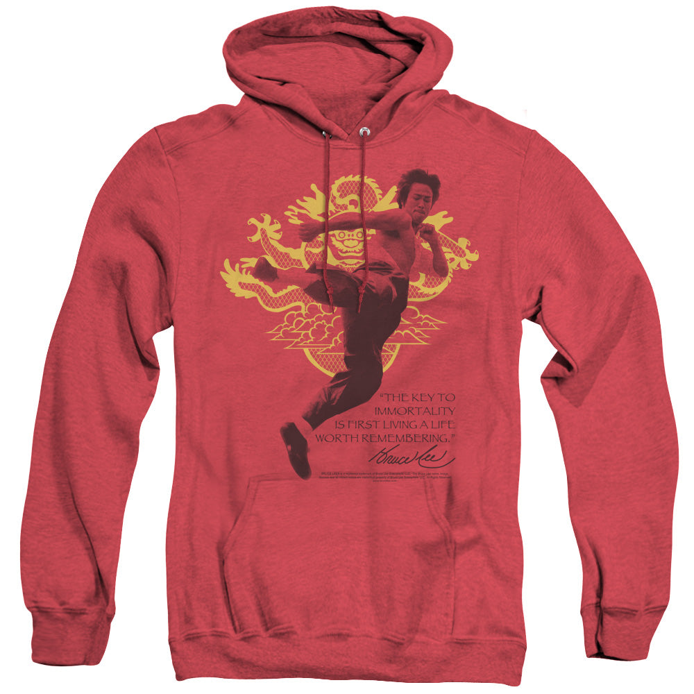 Bruce Lee Immortal Dragon Heather Mens Hoodie Red