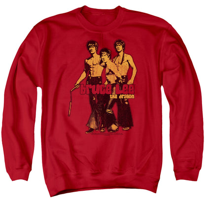 Bruce Lee Nunchucks Mens Crewneck Sweatshirt Red Officially Licensed