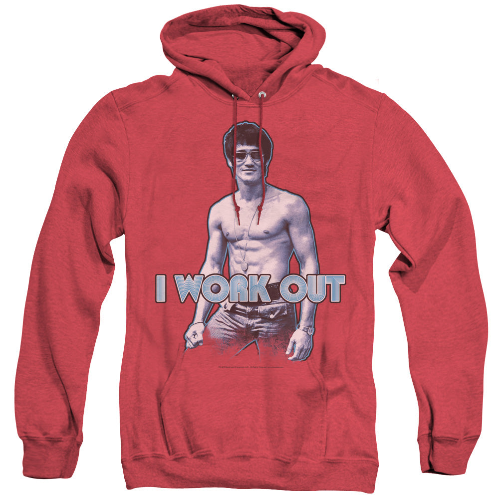 Bruce Lee Lee Works Out Heather Mens Hoodie Red