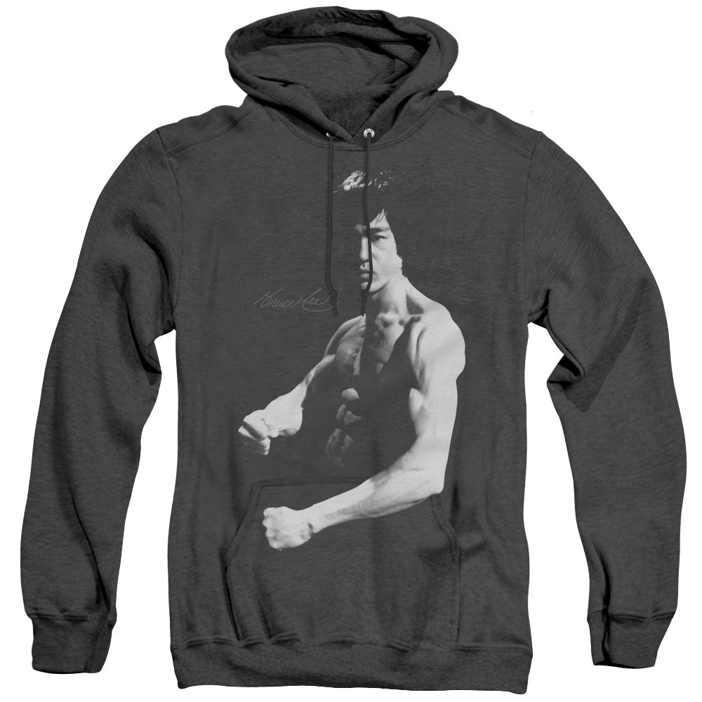 Bruce Lee Stance Heather Mens Hoodie Black