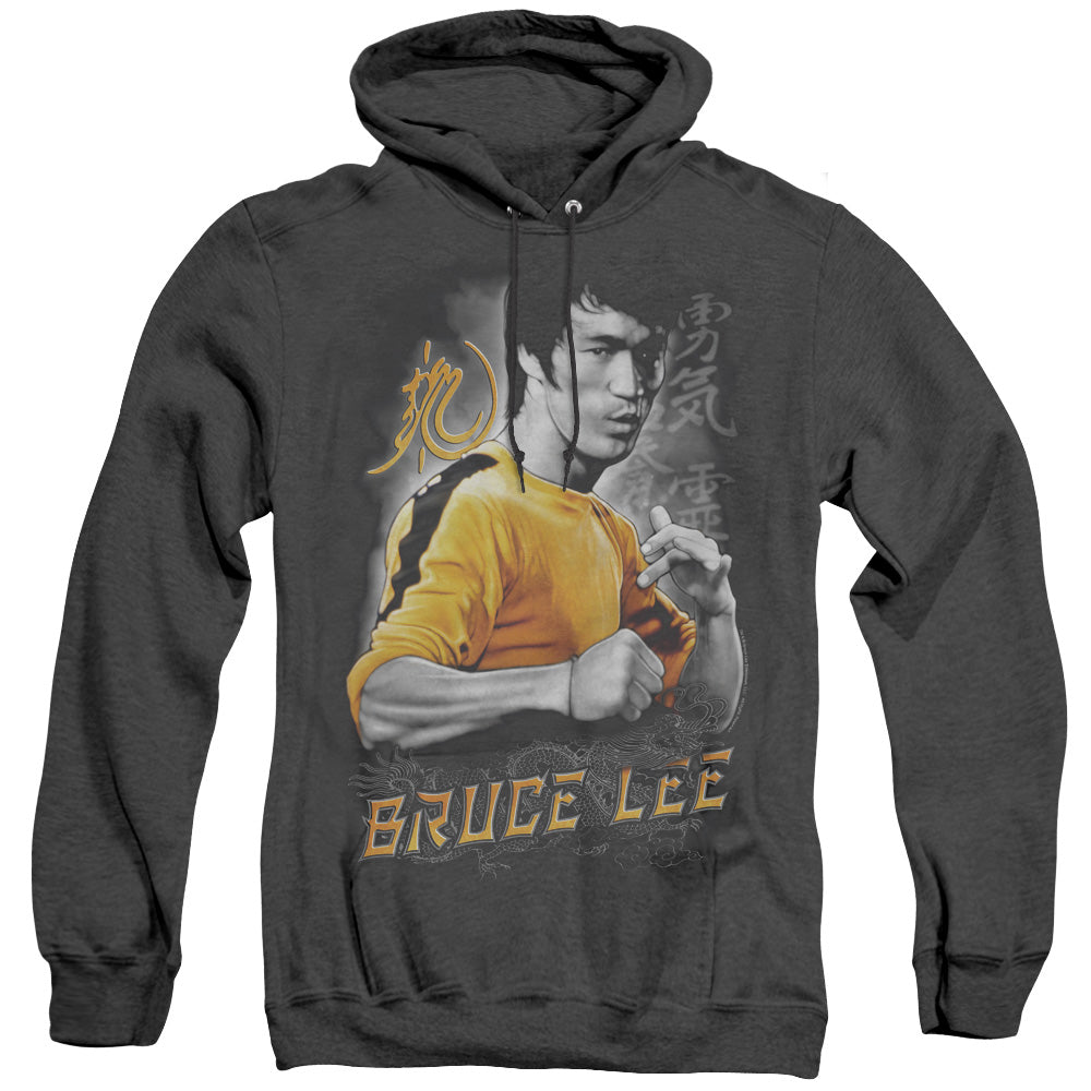Bruce Lee Yellow Dragon Heather Mens Hoodie Black