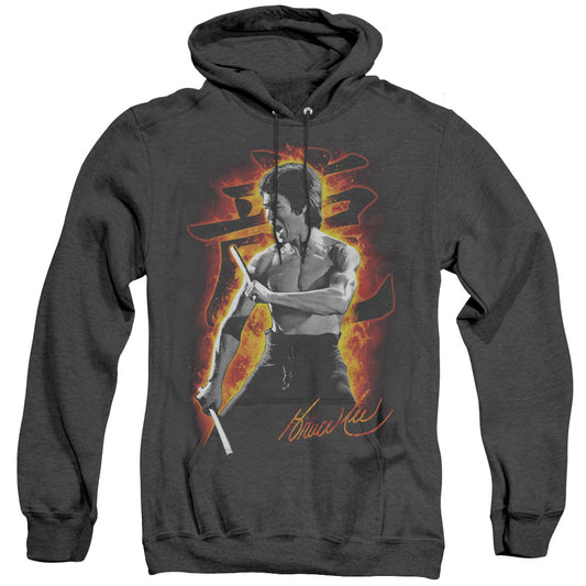 Bruce Lee Dragon Fire Heather Mens Hoodie Black