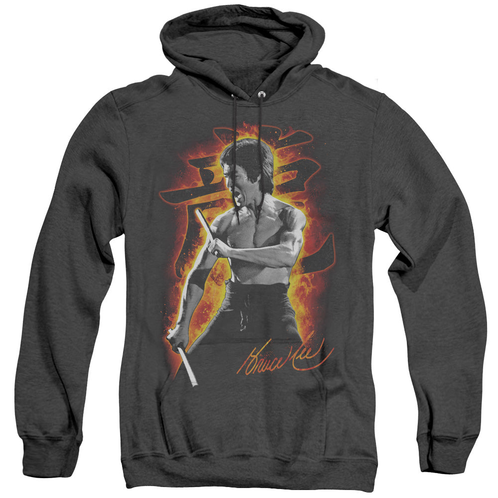 Bruce Lee Dragon Fire Heather Mens Hoodie Black
