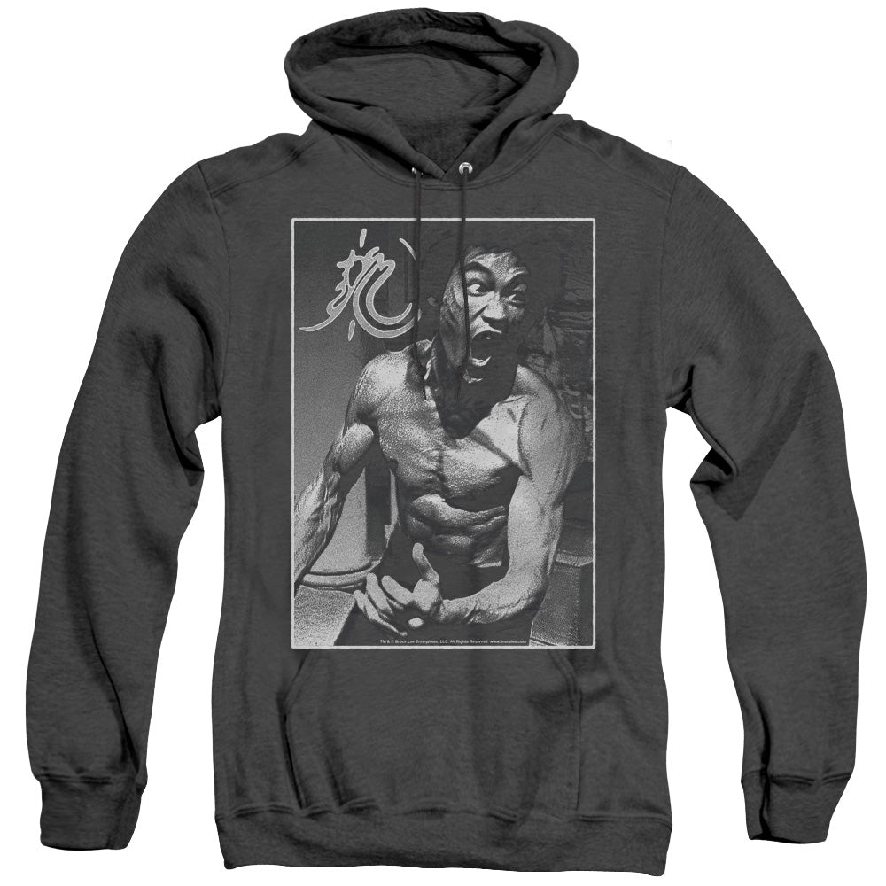 Bruce Lee Focused Rage Heather Mens Hoodie Black