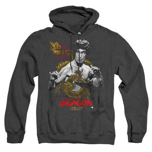 Bruce Lee Golden Year Of The Dragon Heather Mens Hoodie Black