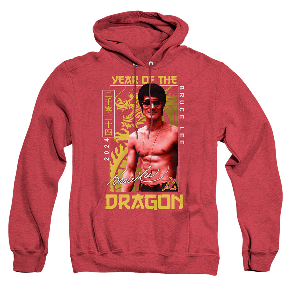 Bruce Lee Framed Year Of The Dragon Heather Mens Hoodie Red
