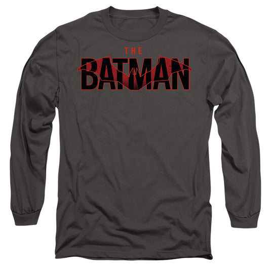The Batman Logo With Red Bat Mens Long Sleeve Shirt Charcoal Officially Licensed