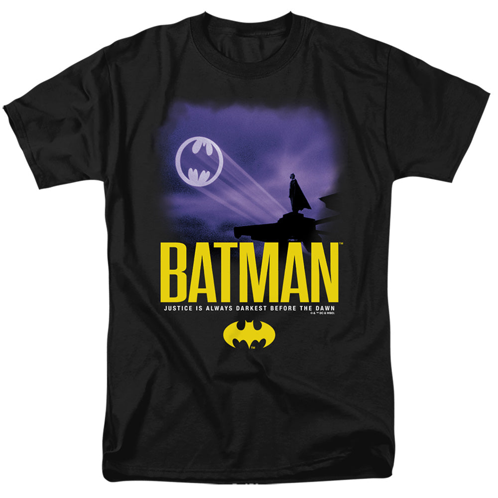 Batman (1989) Bat Signal In The Sky Mens T Shirt Black
