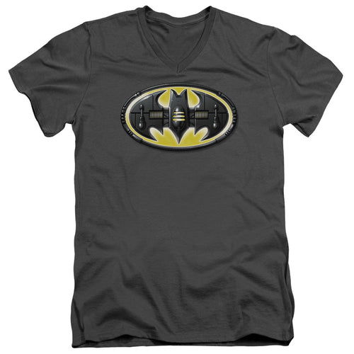 Batman Bat Mech Logo Mens Slim Fit V Neck T Shirt Charcoal