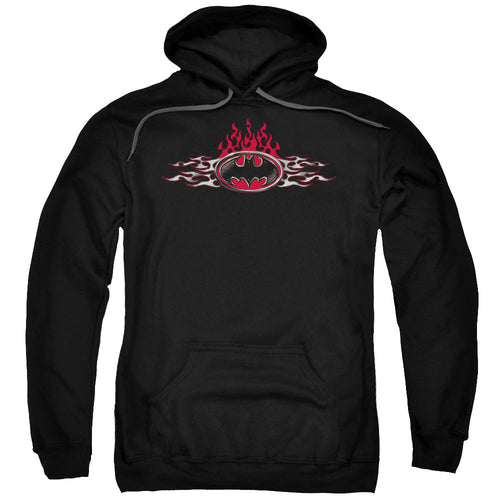 Batman Steel Flames Logo Mens Hoodie Black