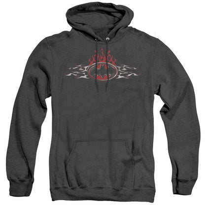 Batman Steel Flames Logo Heather Mens Hoodie Black