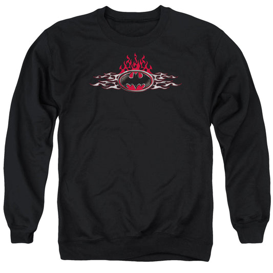 Batman Steel Flames Logo Mens Crewneck Sweatshirt Black