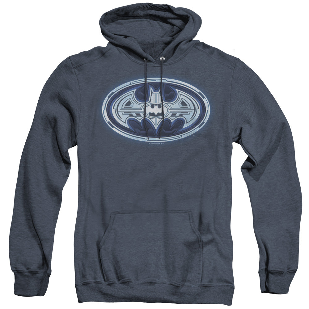 Batman Cyber Bat Shield Heather Mens Hoodie Navy Blue