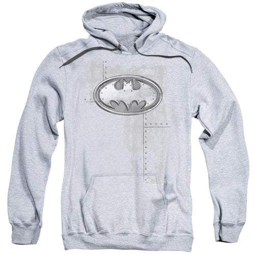 Batman Rivited Metal Logo Mens Hoodie Athletic Heather