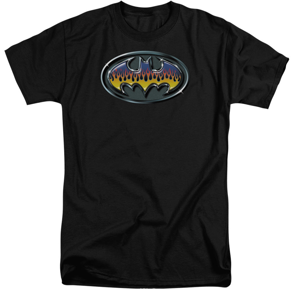 Batman Hot Rod Shield Mens Tall T Shirt Black