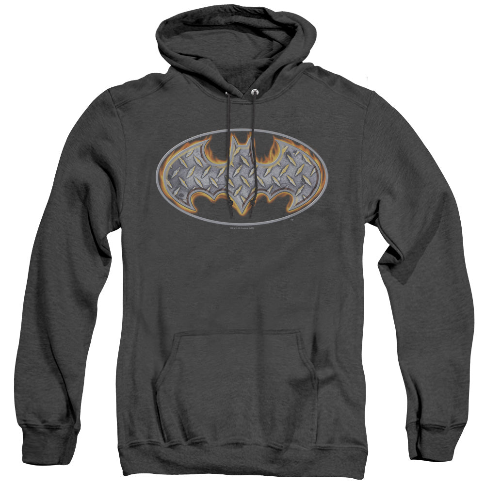 Batman Steel Fire Shield Heather Mens Hoodie Black