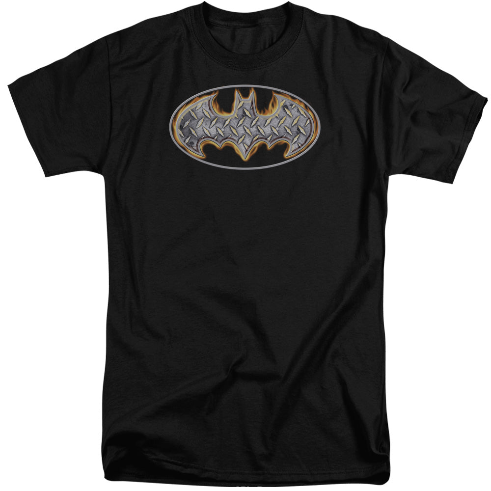Batman Steel Fire Shield Mens Tall T Shirt Black