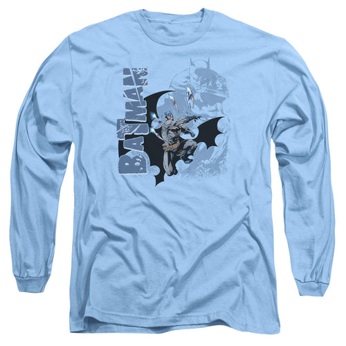 Batman Throwing Blades Mens Long Sleeve Shirt Carolina Blue