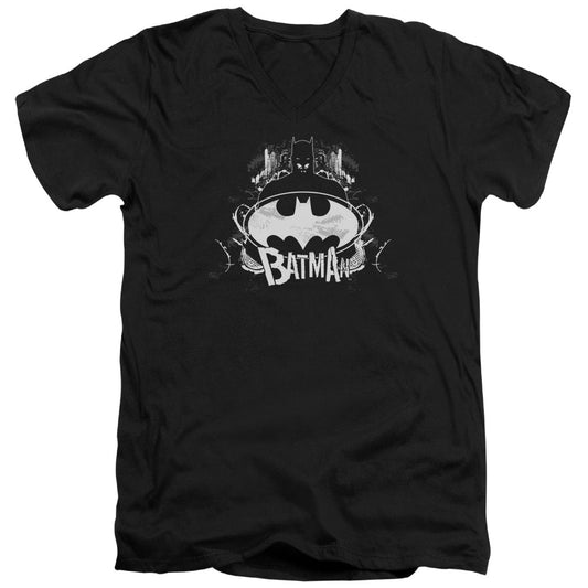 Batman Grim & Grity Mens Slim Fit V Neck T Shirt Black