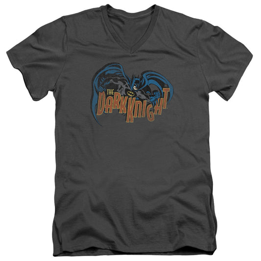 Batman Retro Dark Knight Mens Slim Fit V Neck T Shirt Charcoal