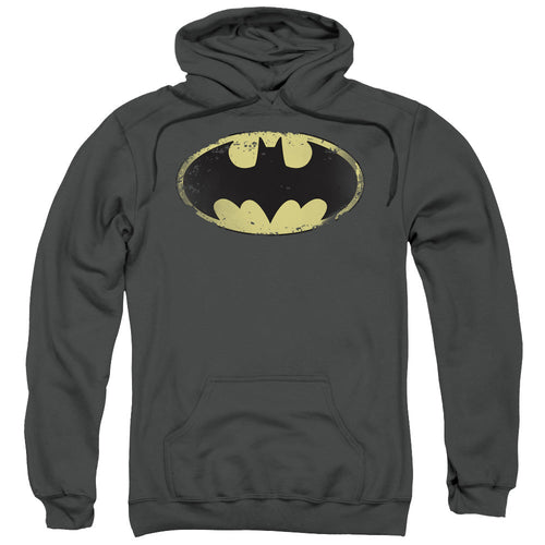Batman Distressed Shield Mens Hoodie Charcoal