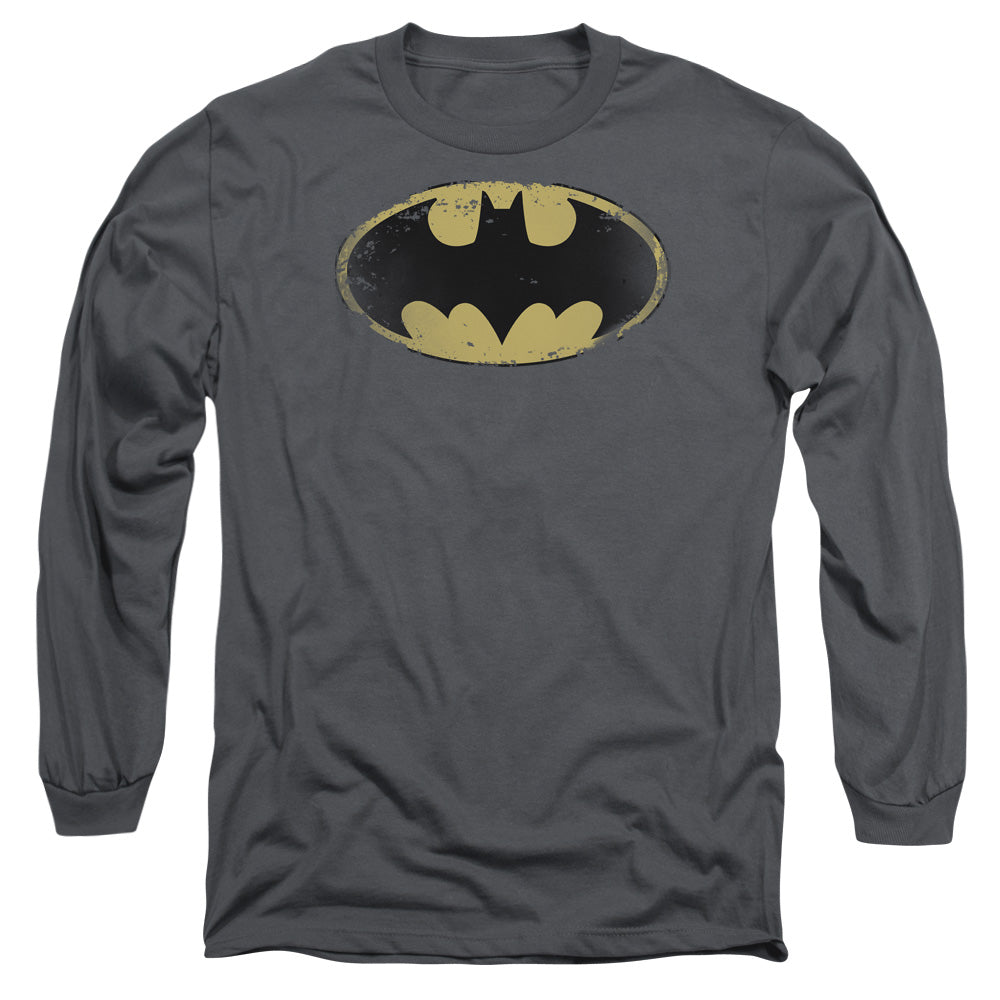 Batman Distressed Shield Mens Long Sleeve Shirt Charcoal