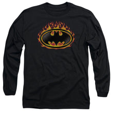 Load image into Gallery viewer, Batman Bat Flames Shield Mens Long Sleeve Shirt Black
