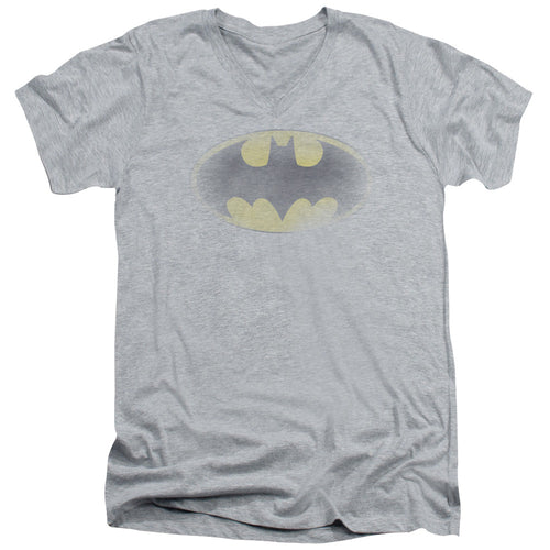 Batman Faded Logo Mens Slim Fit V Neck T Shirt Athletic Heather