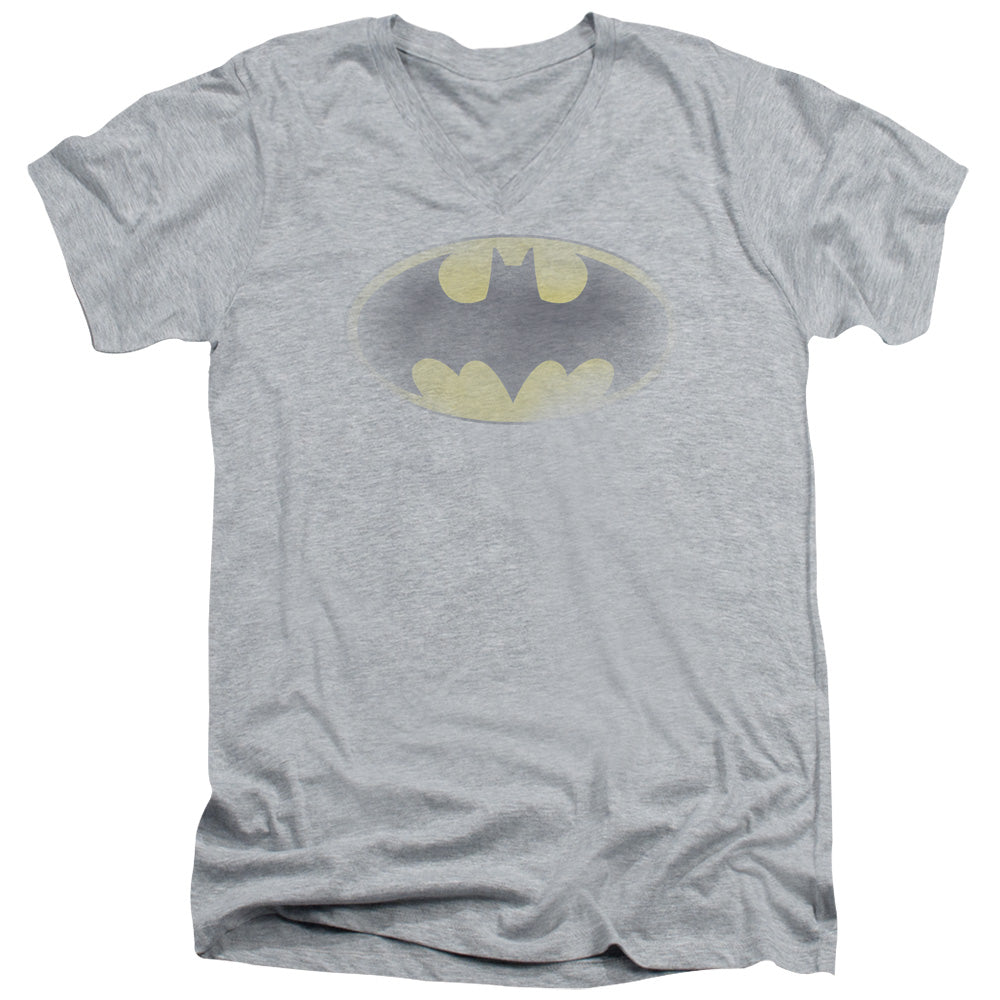 Batman Faded Logo Mens Slim Fit V Neck T Shirt Athletic Heather